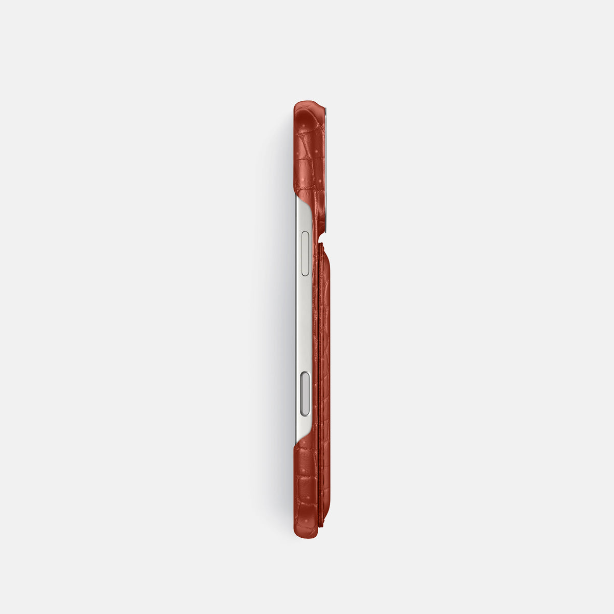 Double Card Case For iPhone 17 Pro In Porosus Crocodile -3 | Mahogany-Brown-Steel