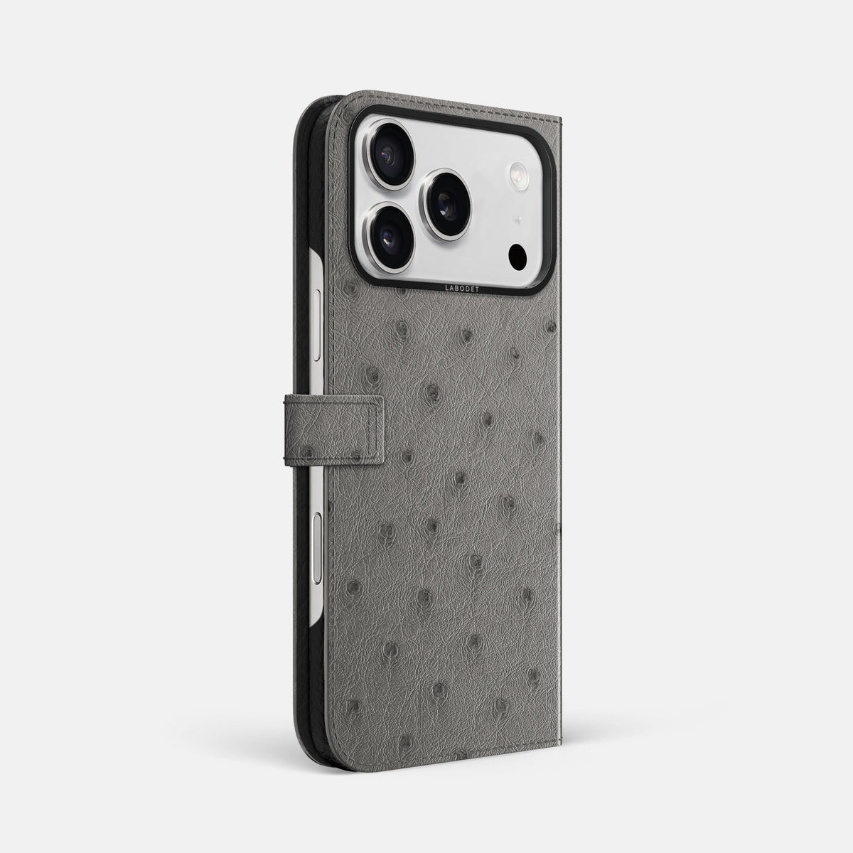 Folio Case with Clasp For iPhone 18 Pro Max In Ostrich -1 | Grey-Black