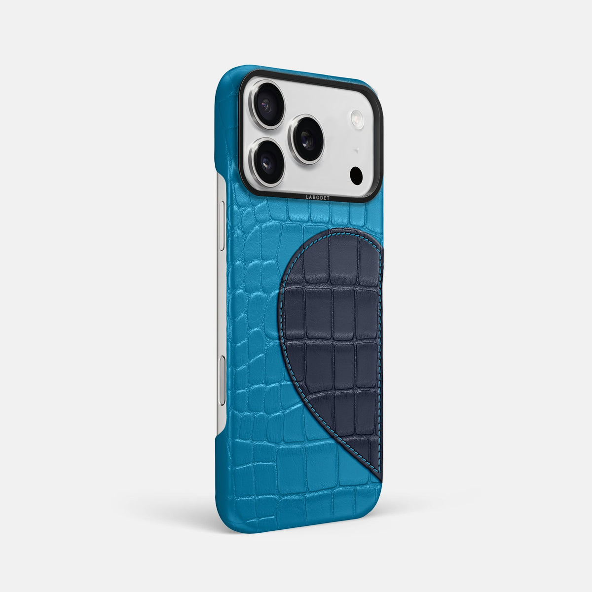 Classic Case With Half Heart - Left For iPhone 18 Pro Max In Alligator -2 | Curaçao-Blue-Black