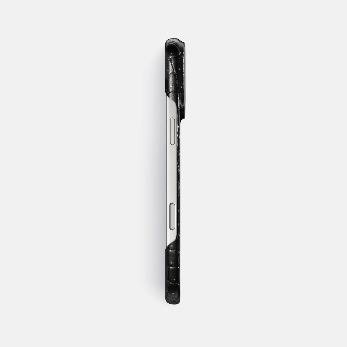 Classic Case For iPhone 18 Pro Max In Porosus Crocodile -3 | Shiny-Black-Steel