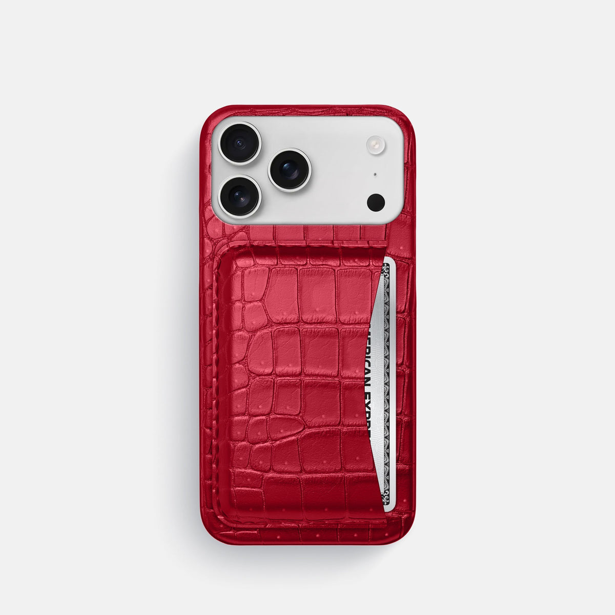 Slim Card Case For iPhone 18 Pro In Porosus Crocodile -1 | Burgundy