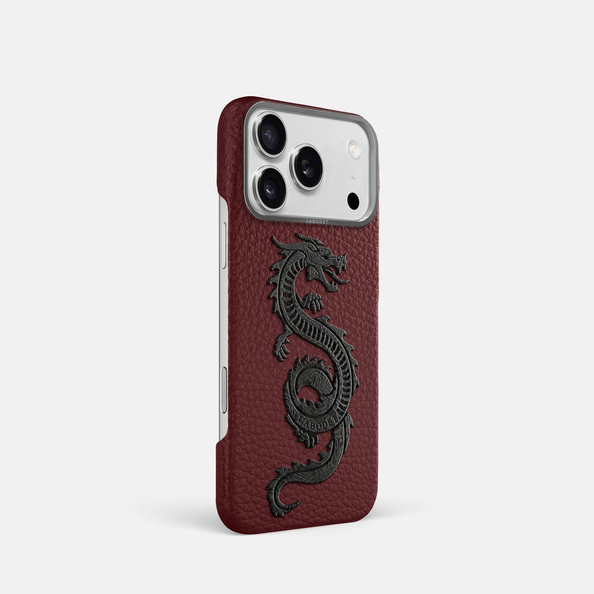 Classic Case With Carbon Dragon For iPhone 18 Pro In Calf -2 | Bordeaux-Steel