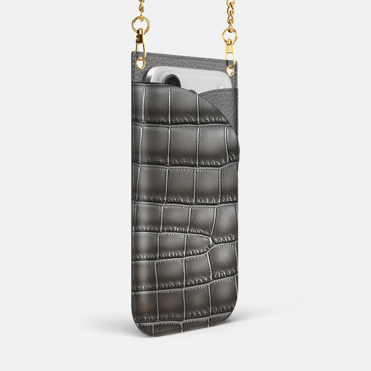 Crossbody Bag For iPhone 18 Pro Max In Patina Alligator -2 | Grey-Gold