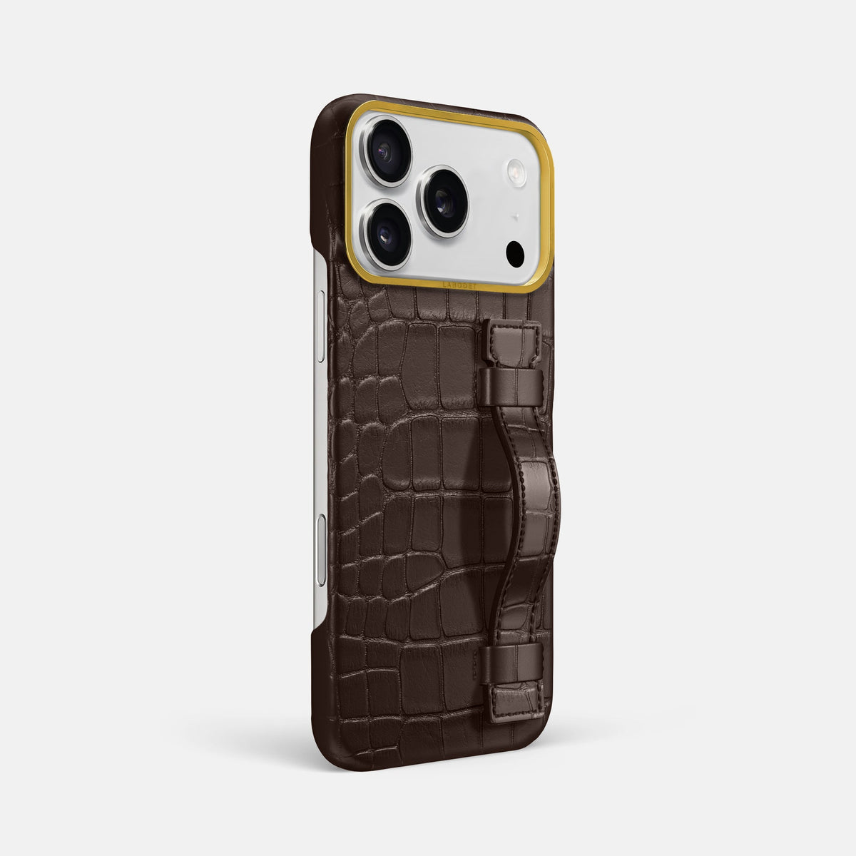 Handle Case For iPhone 18 Pro Max In Alligator -2 | Dark-Brown-Gold