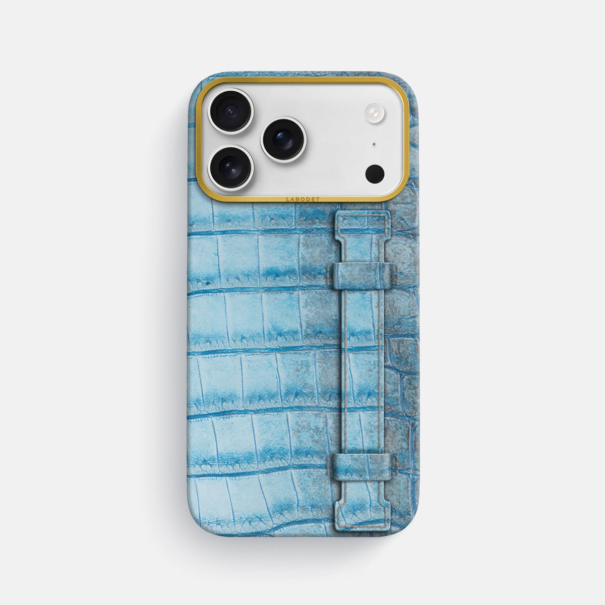 Handle Case For iPhone 18 Pro Max In Himalayan Crocodile -1 | Ice-Blue-Gold
