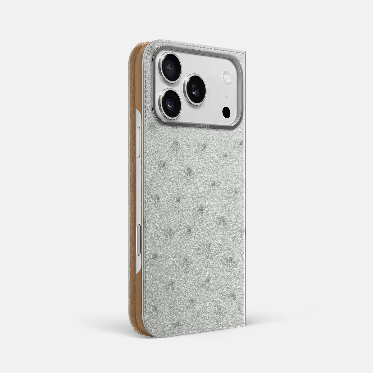 Folio Case For iPhone 17 Pro Max In Ostrich -1 | White-Steel