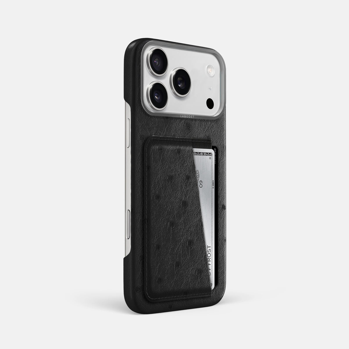 Double Card Case For iPhone 17 Pro Max In Ostrich -2 | Black-Steel