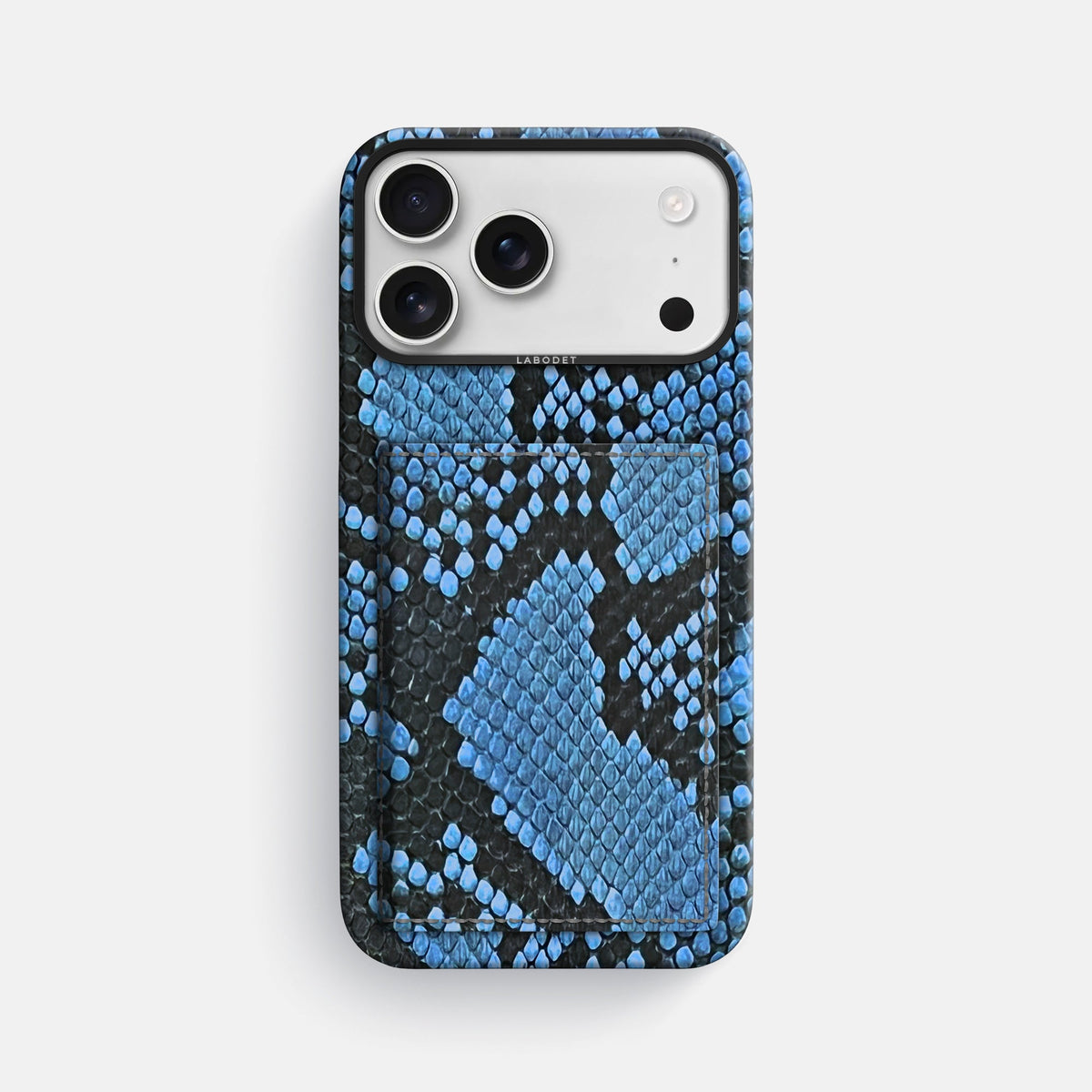 Bi-Fold Case For iPhone 18 Pro Max In Deluxe Python -1 | Blue-Jeans-Black