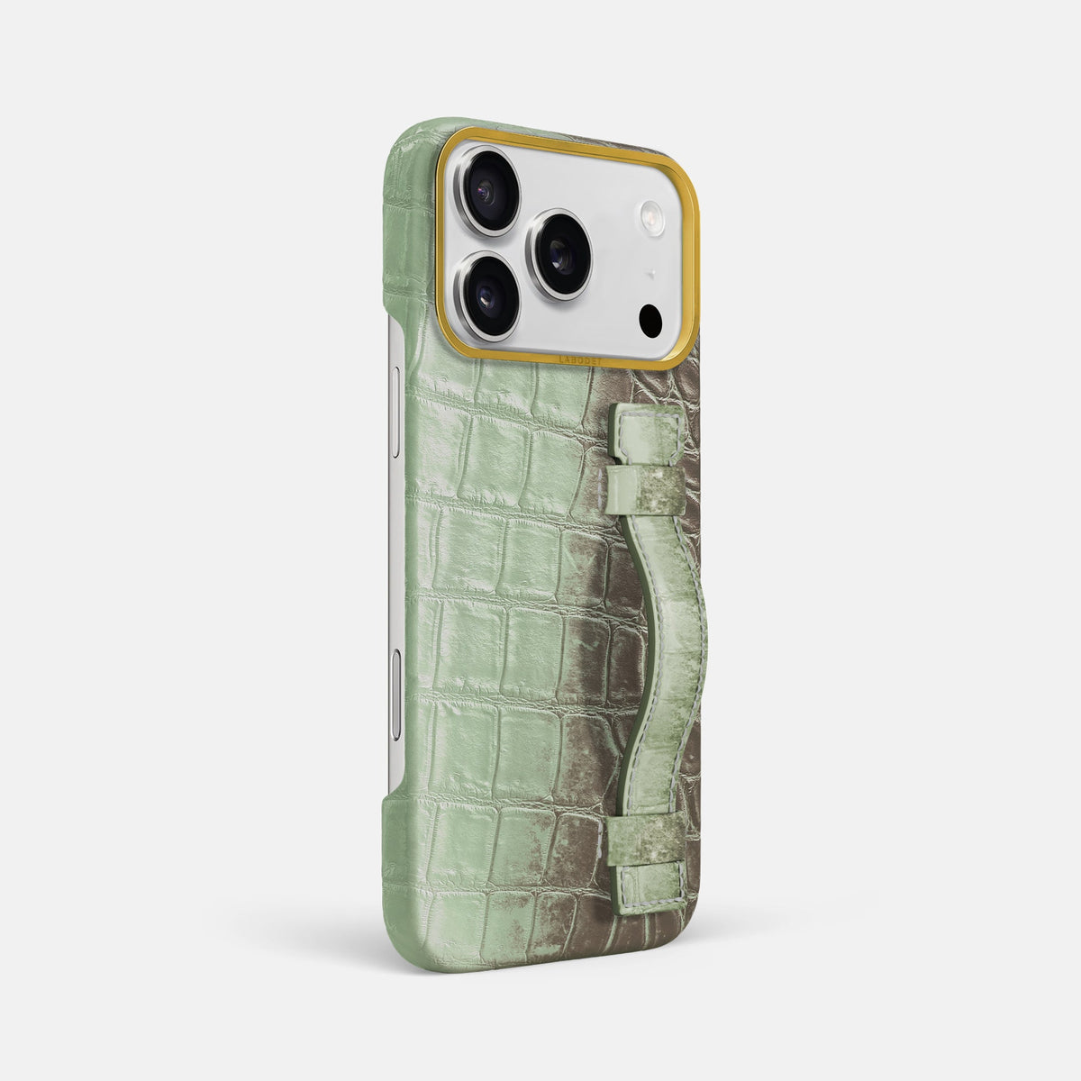 Handle Case For iPhone 18 Pro Max In Himalayan Crocodile -2 | Pistachio-Gold