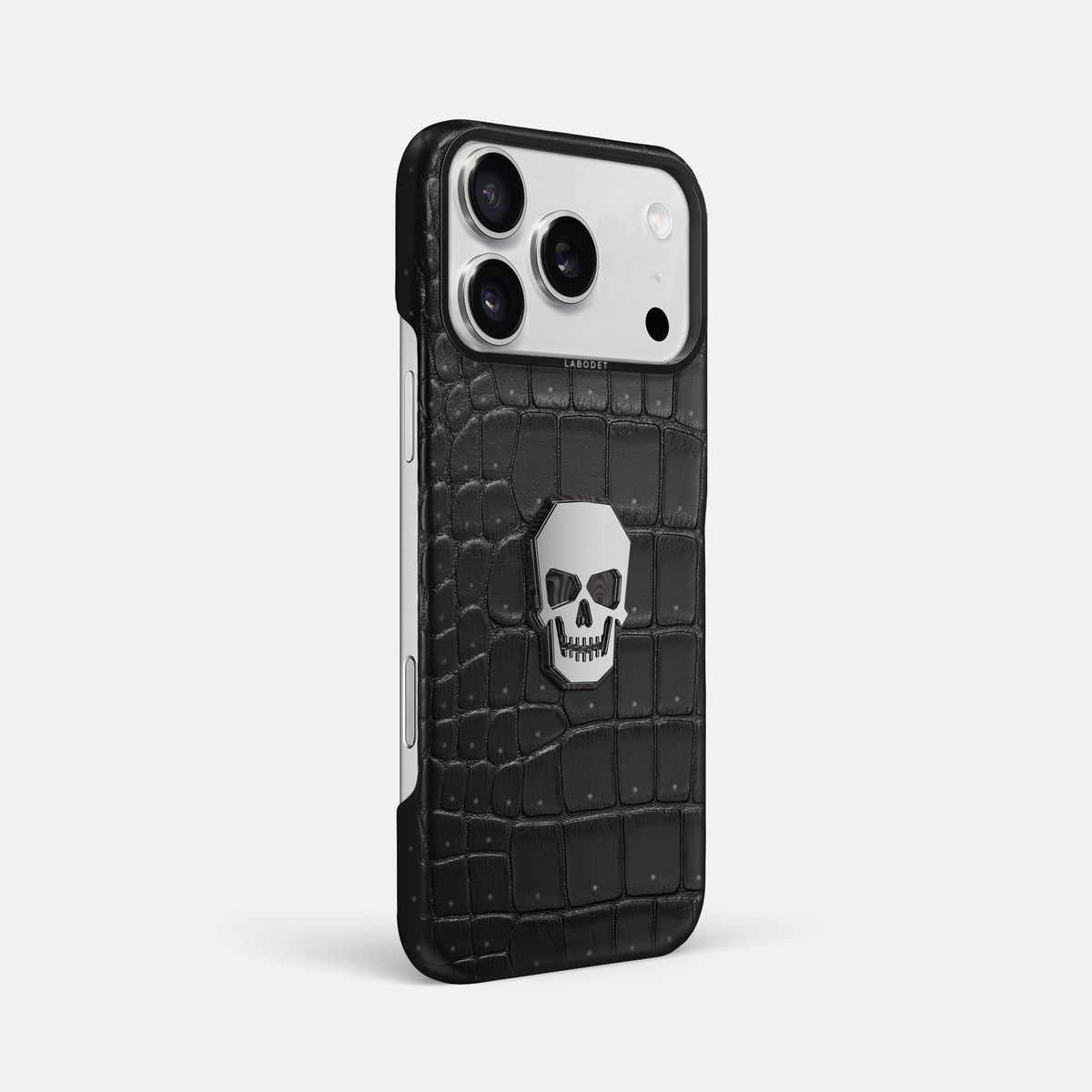 Classic Case With Titanium Skull For iPhone 17 Pro Max In Porosus Crocodile -2 | Black-Black