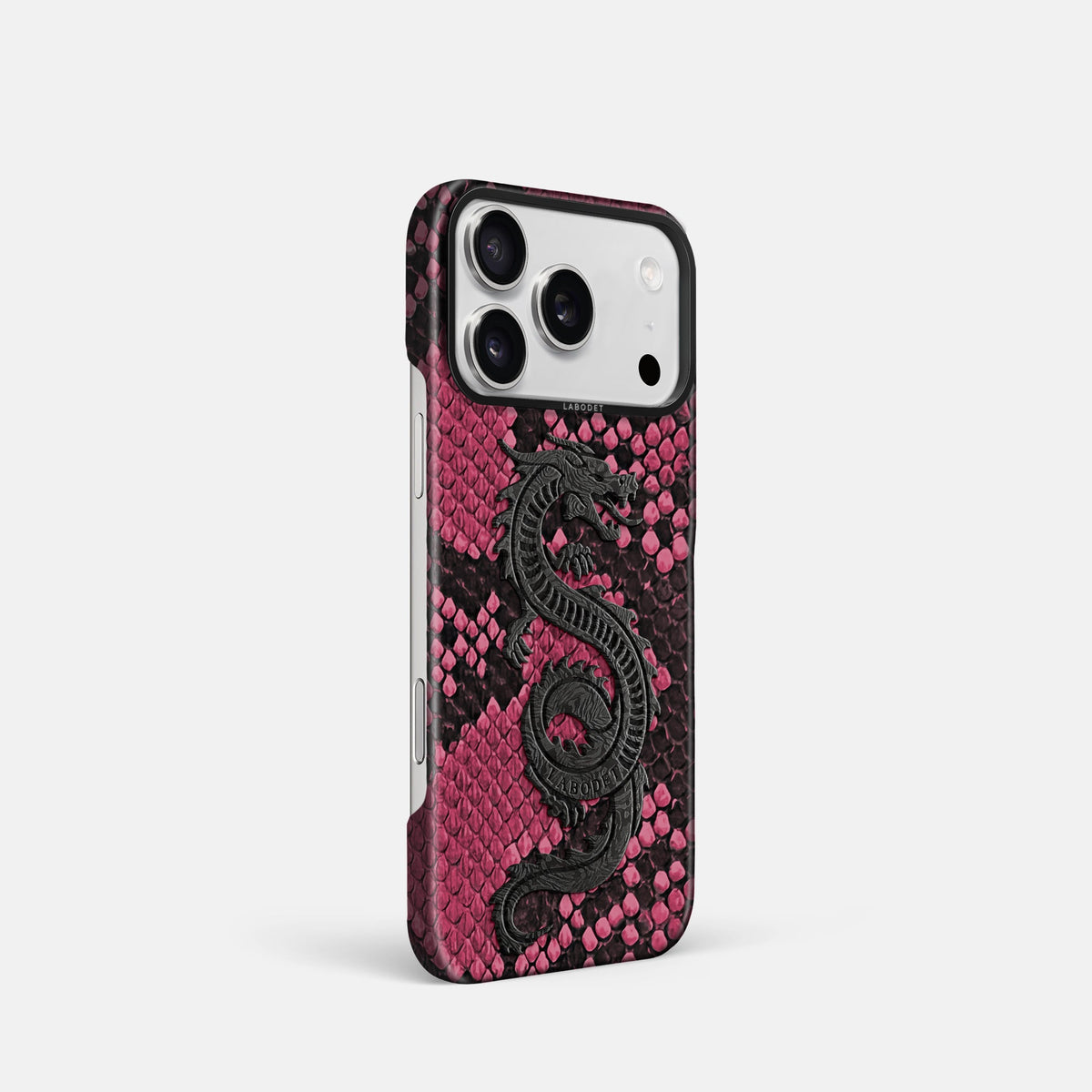 Classic Case With Carbon Dragon For iPhone 18 Pro In Deluxe Python -2 | Burgundy-Black