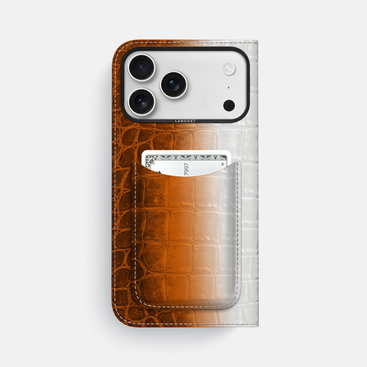 Folio Case with Card For iPhone 18 Pro Max In Himalayan Crocodile -3 | Orange-Black
