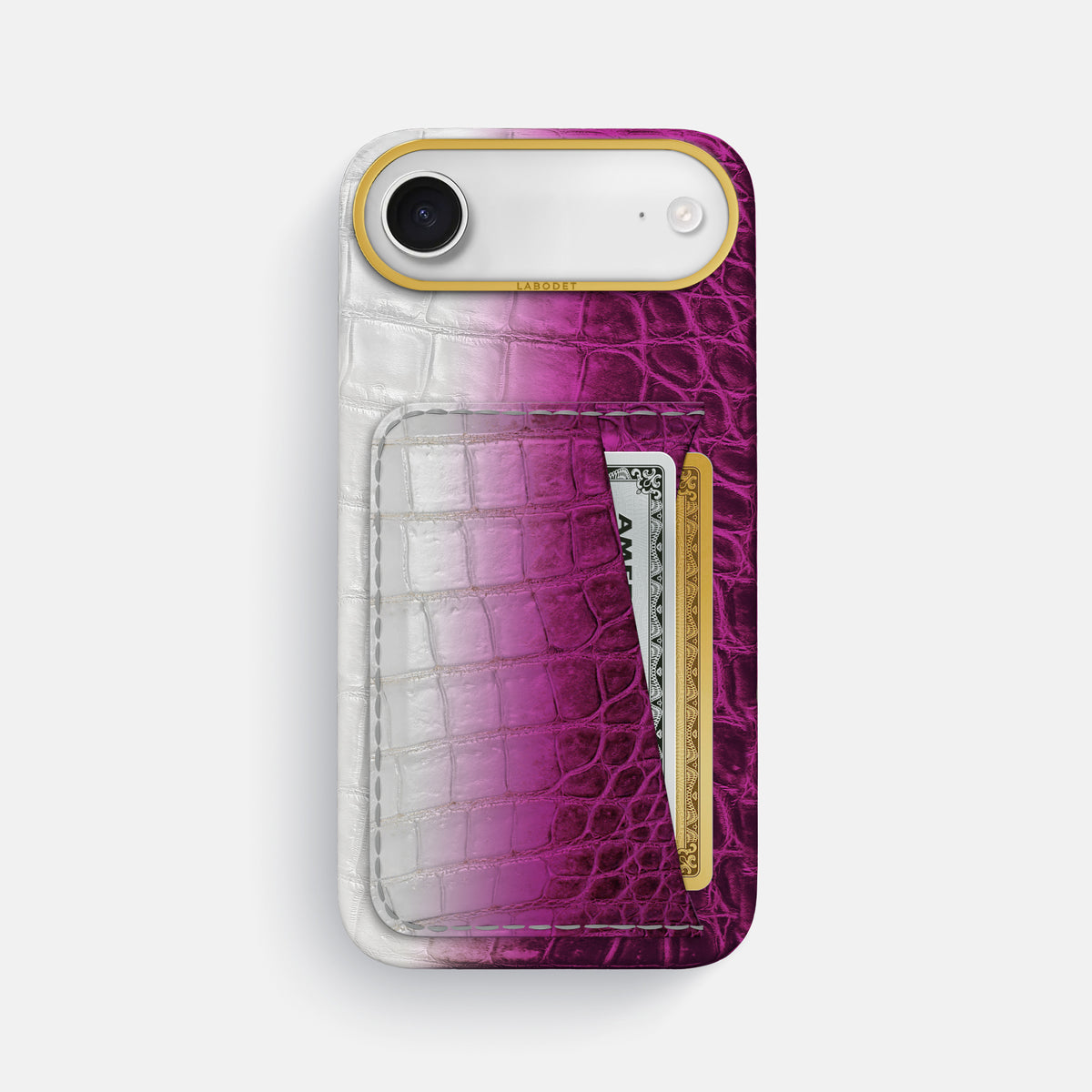 Double Card Case For iPhone 17 Air In Himalayan Crocodile -1 | Fuchsia-Gold