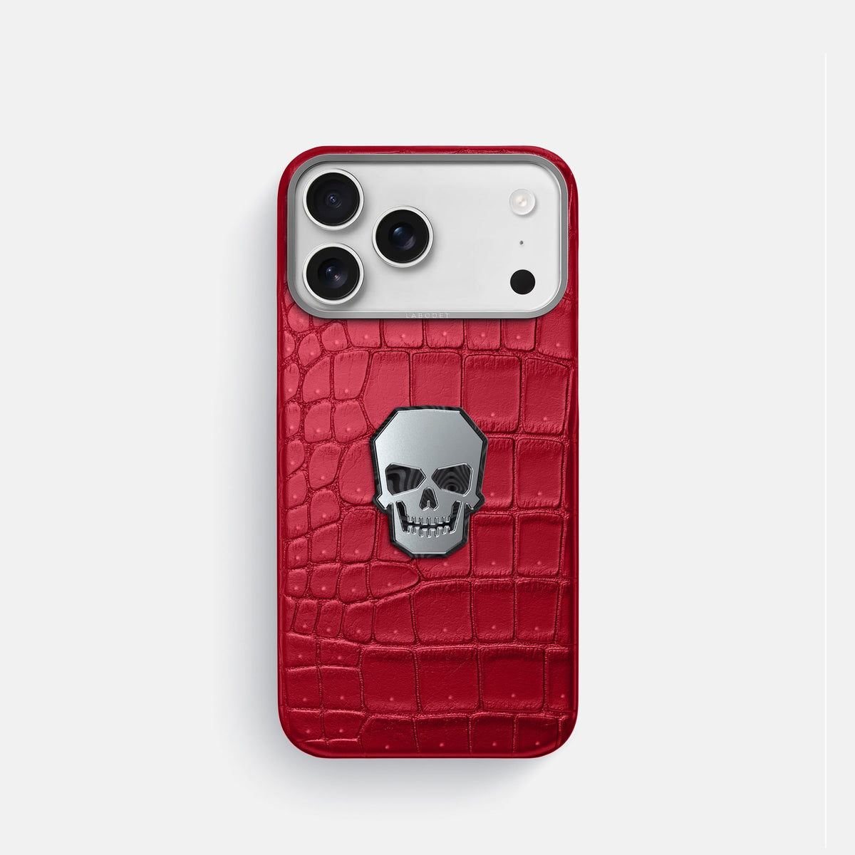 Classic Case With Titanium Skull For iPhone 18 Pro In Porosus Crocodile -1 | Burgundy-Steel