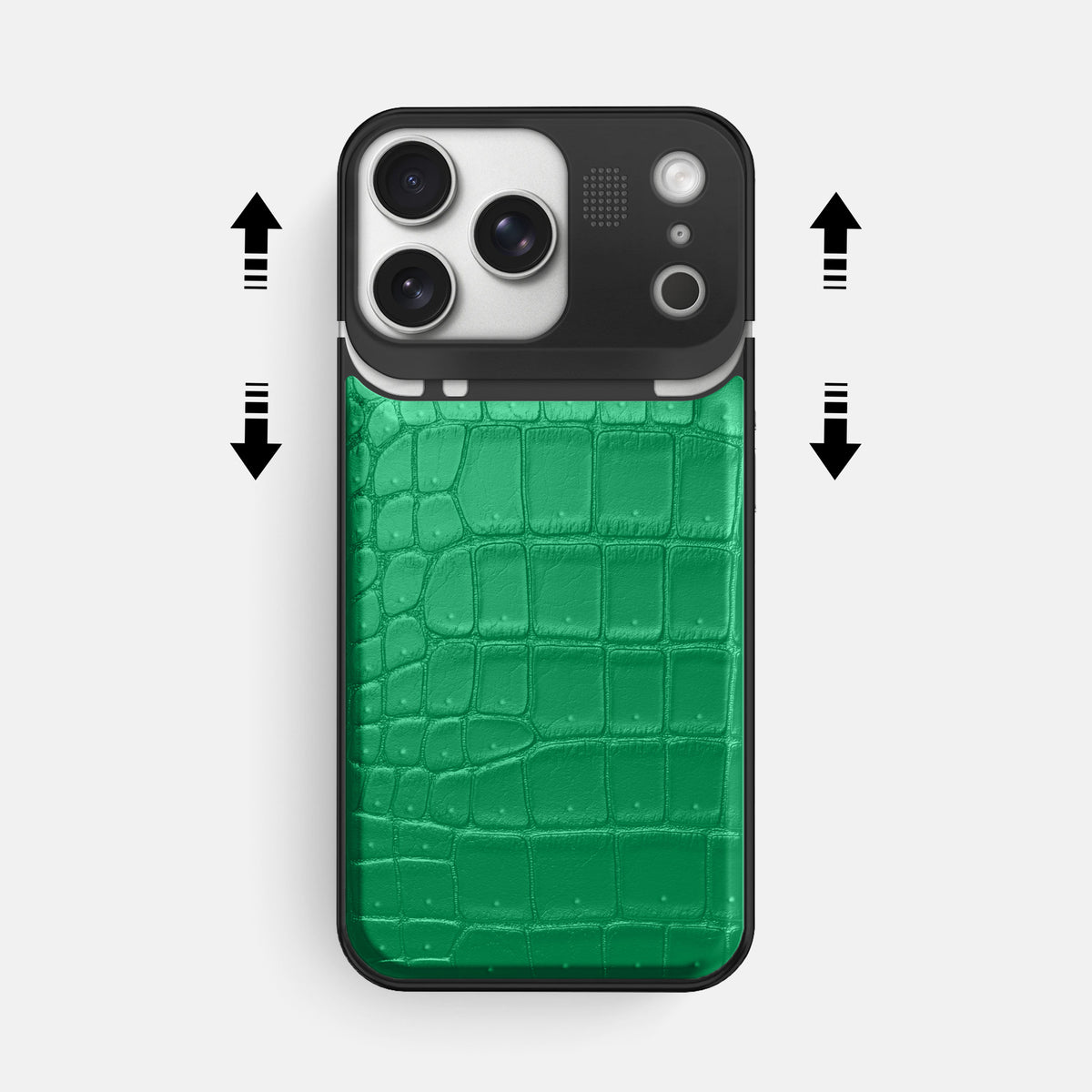 Metal Case For iPhone 17 Pro Max In Porosus Crocodile -2 | Cactus-Green-Black