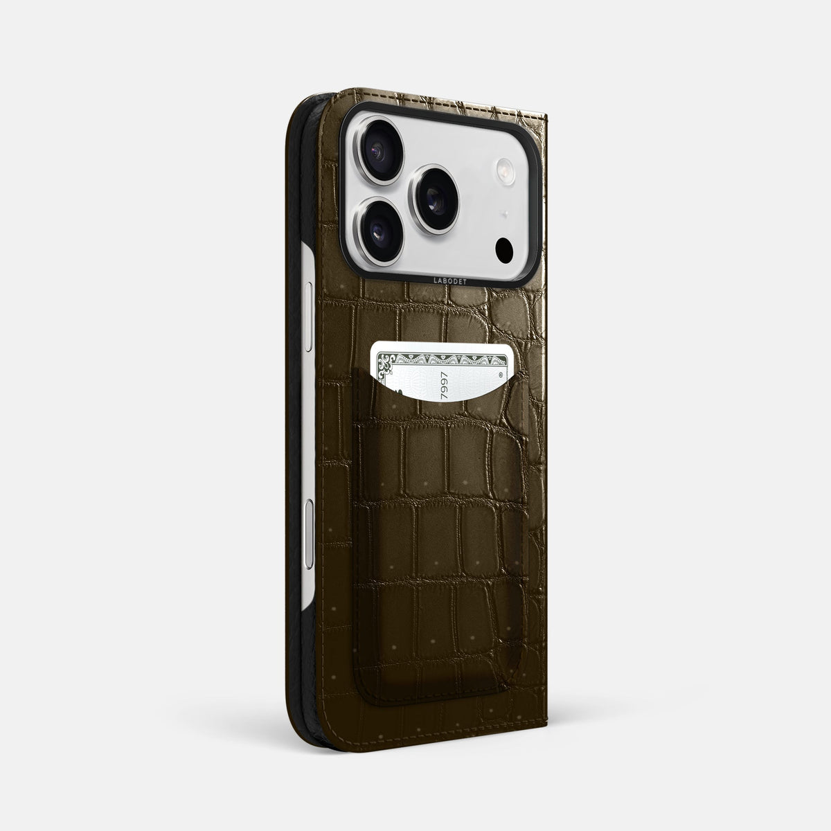 Folio Case with Card For iPhone 18 Pro Max In Porosus Crocodile -1 | Bronze-Black