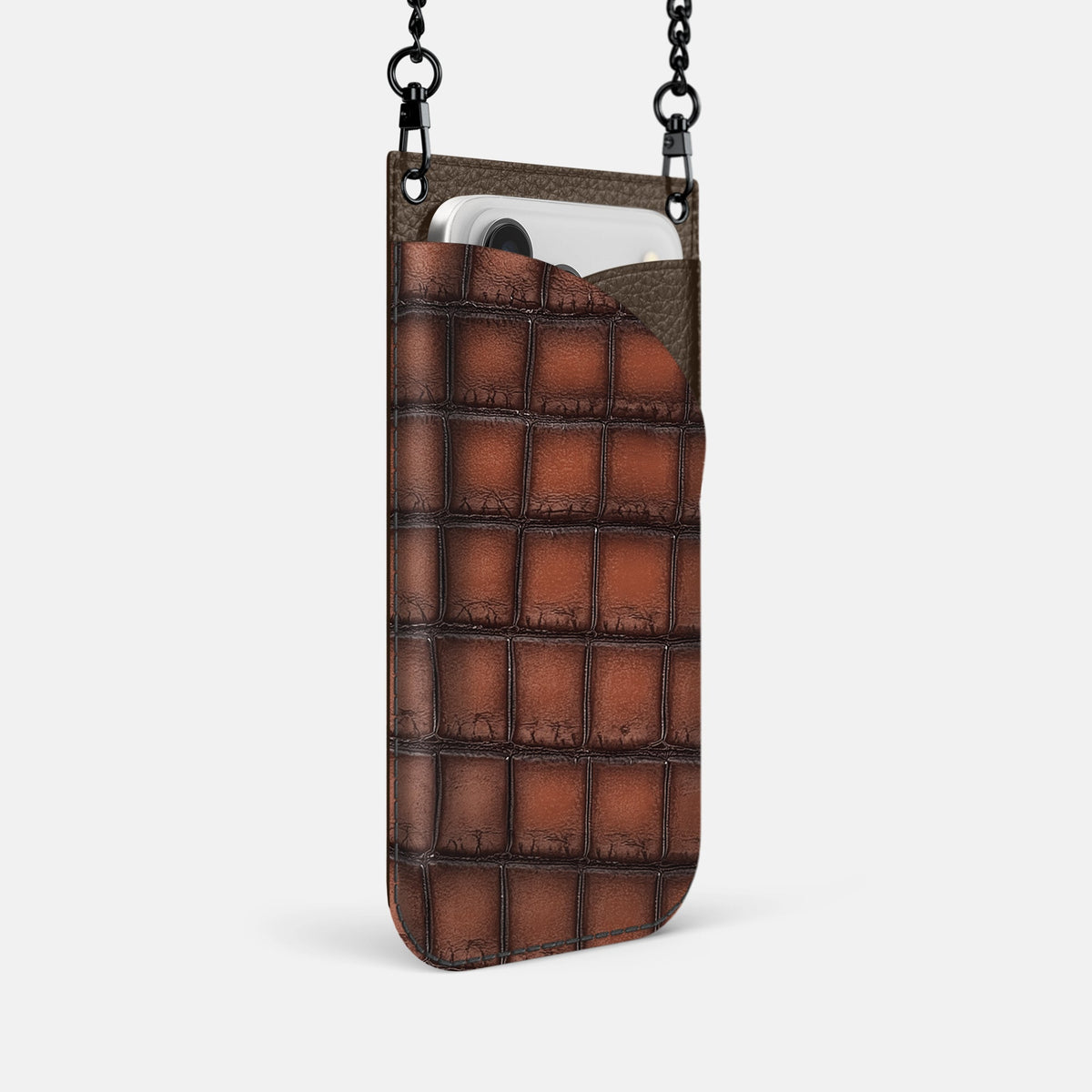 Crossbody Bag For iPhone 18 Pro In Patina Alligator -2 | Baobab-Black