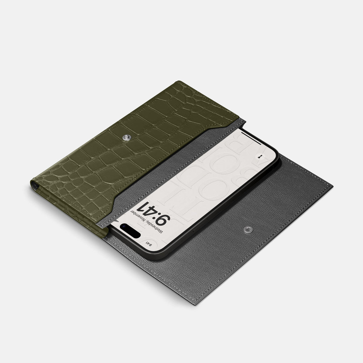 Wallet Case For iPhone 18 Pro Max In Alligator -2 | Kaki-Green