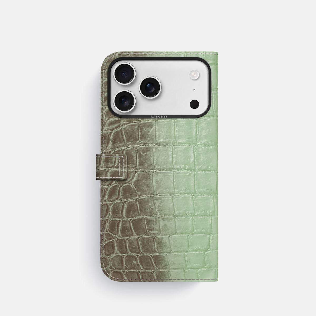 Folio Case with Clasp For iPhone 17 Pro In Himalayan Crocodile -3 | Pistachio-Black