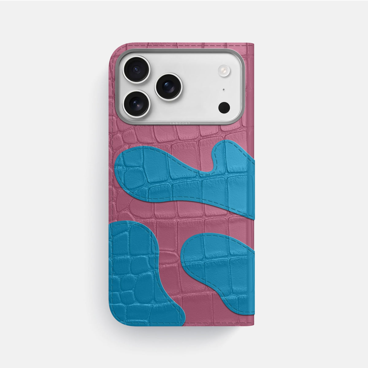 Camouflage Folio For iPhone 18 Pro Max In Alligator -3 | Pink-Lagoon-Steel