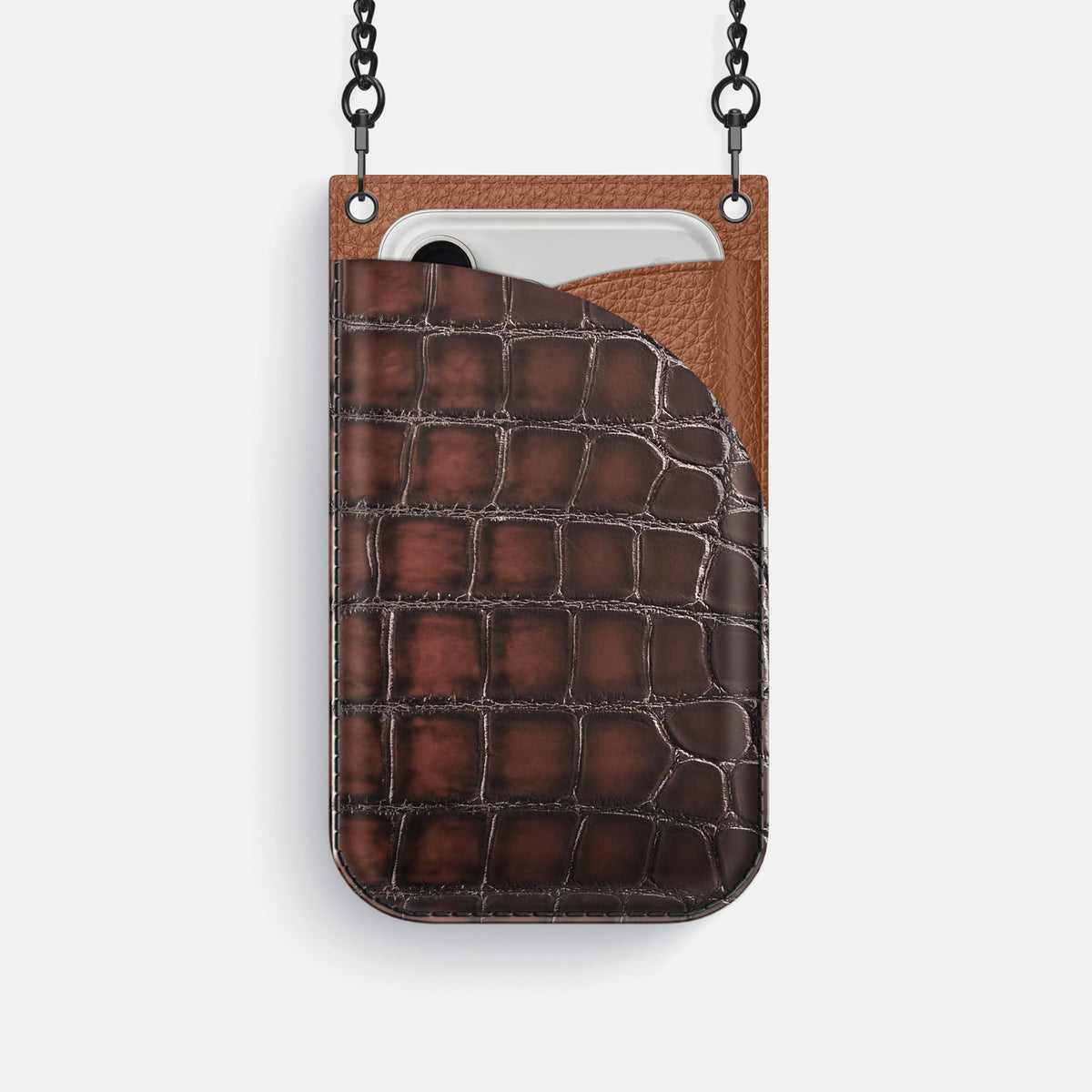 Crossbody Bag For iPhone 18 Pro In Patina Alligator -1 | Havana-Brown-Black