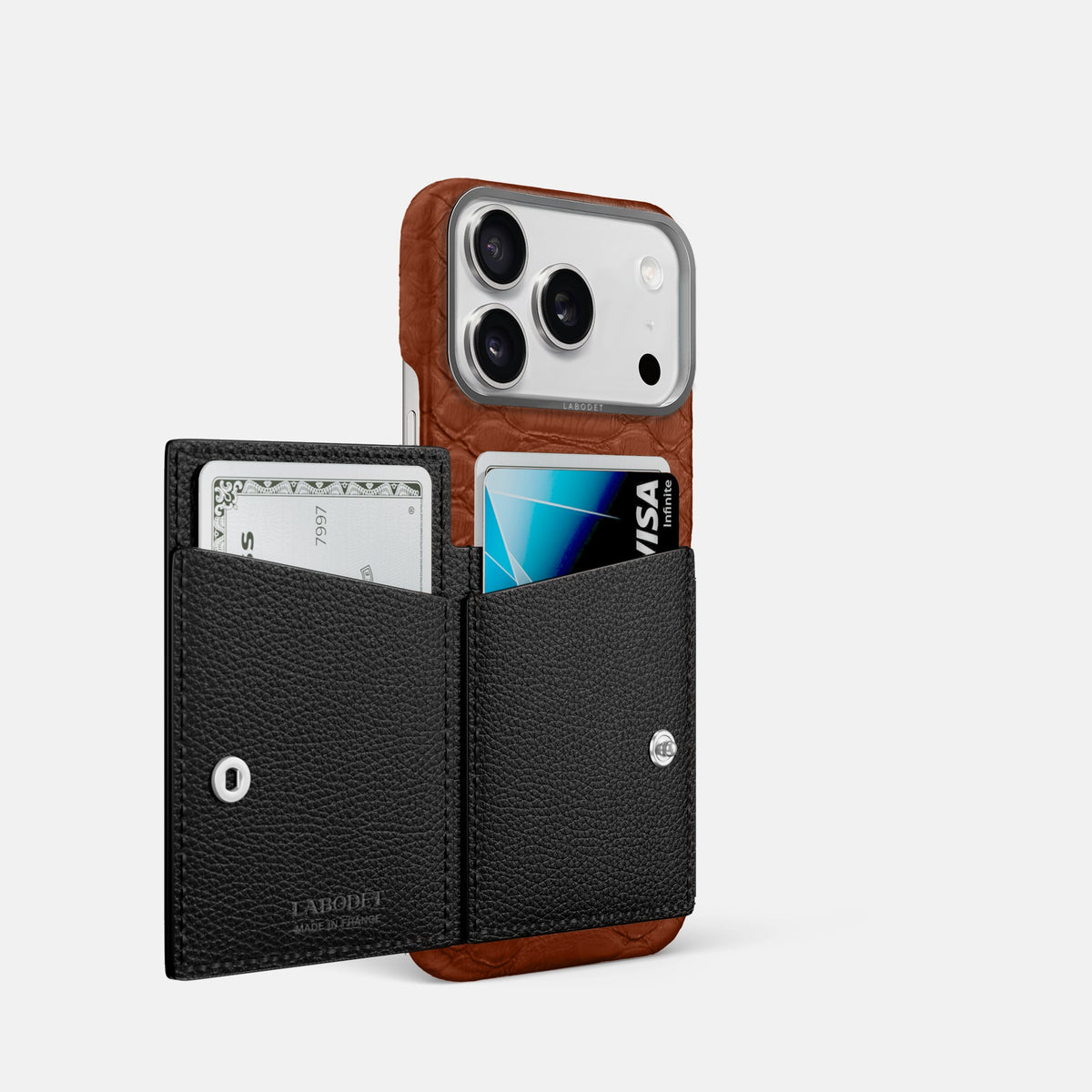 Bi-Fold Case For iPhone 18 Pro In Python -2 | Medium-Brown-Steel