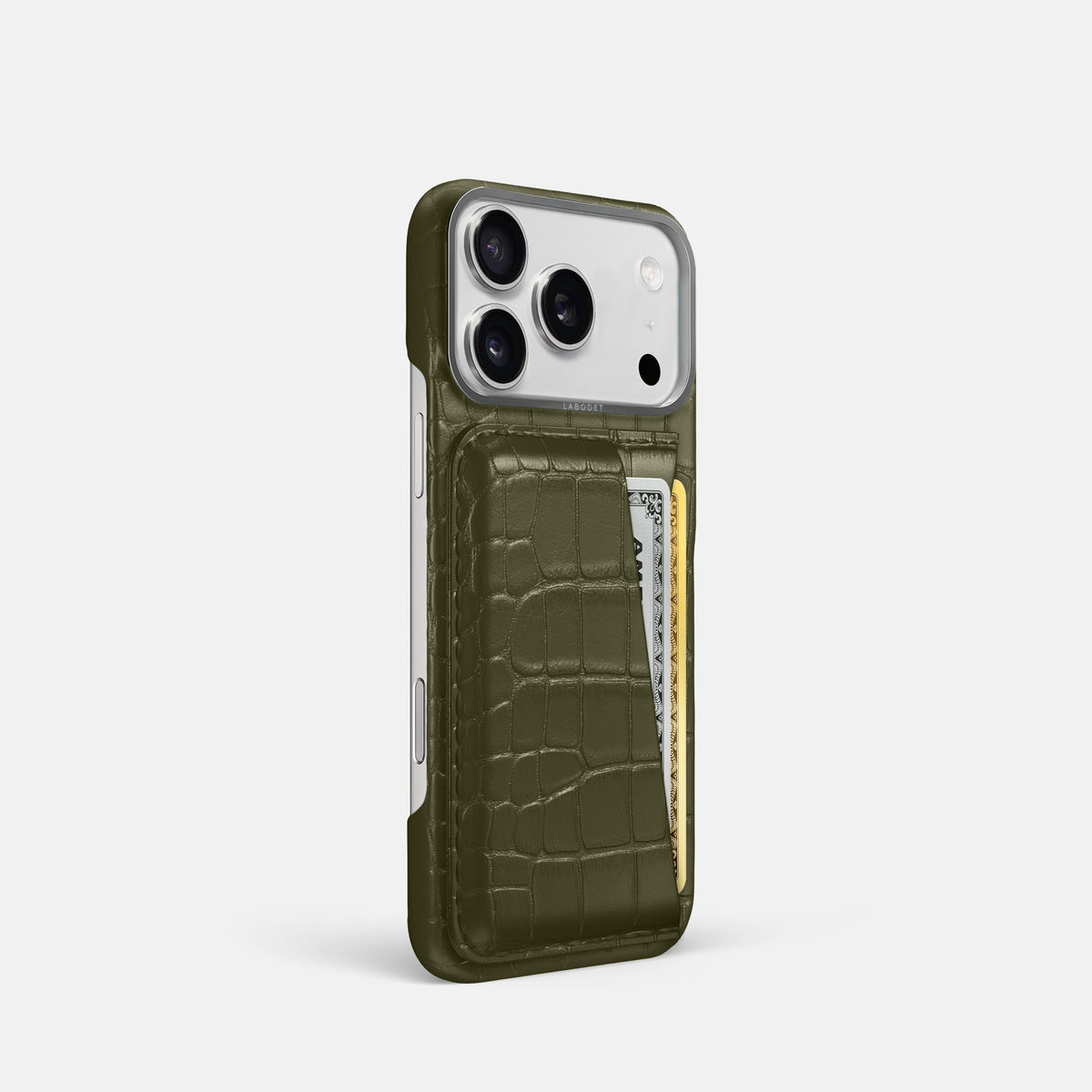 Double Card Case For iPhone 18 Pro In Alligator -2 | Kaki-Green-Steel