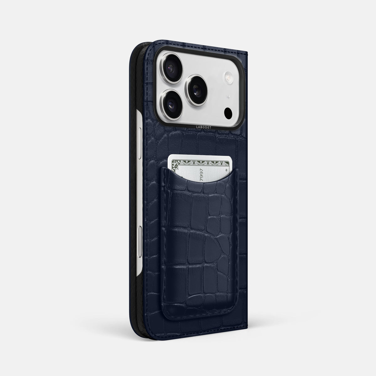Folio Case with Card For iPhone 18 Pro Max In Alligator -1 | Navy-Blue-Black