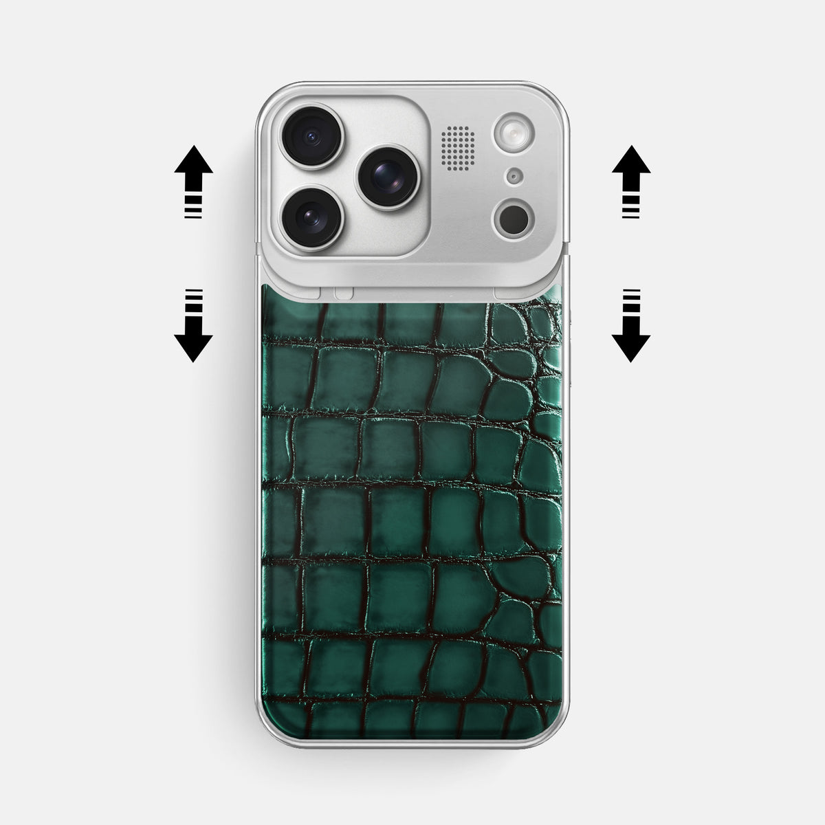 Metal Case For iPhone 17 Pro Max In Patina Alligator -2 | Green-Steel