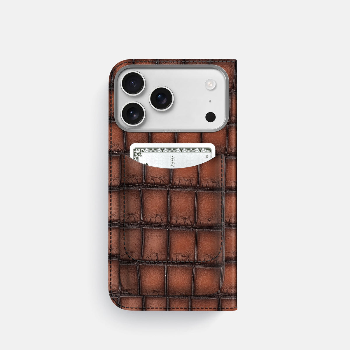 Folio Case with Card For iPhone 18 Pro In Patina Alligator -3 | Baobab-Steel
