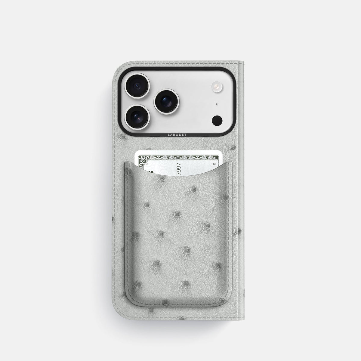 Folio Case with Card For iPhone 18 Pro In Ostrich -3 | White-Black