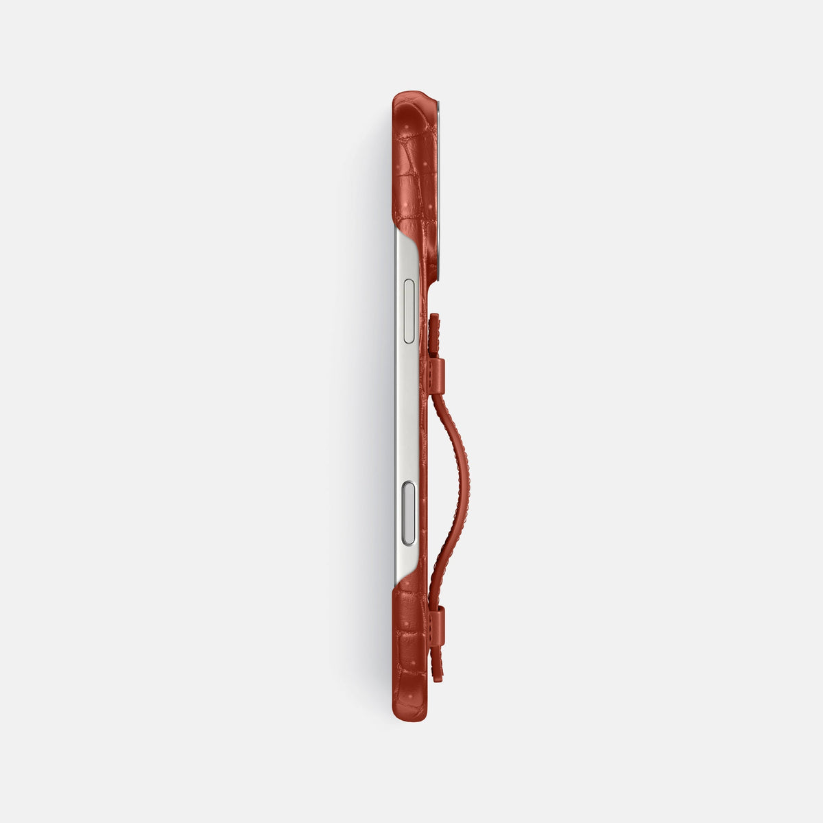 Handle Case For iPhone 18 Pro Max In Porosus Crocodile -3 | Mahogany-Brown-Steel