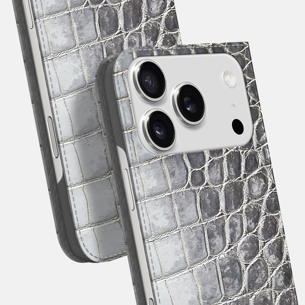 Folio Slim Case For iPhone 17 Pro In Himalayan Crocodile -5 | Silver