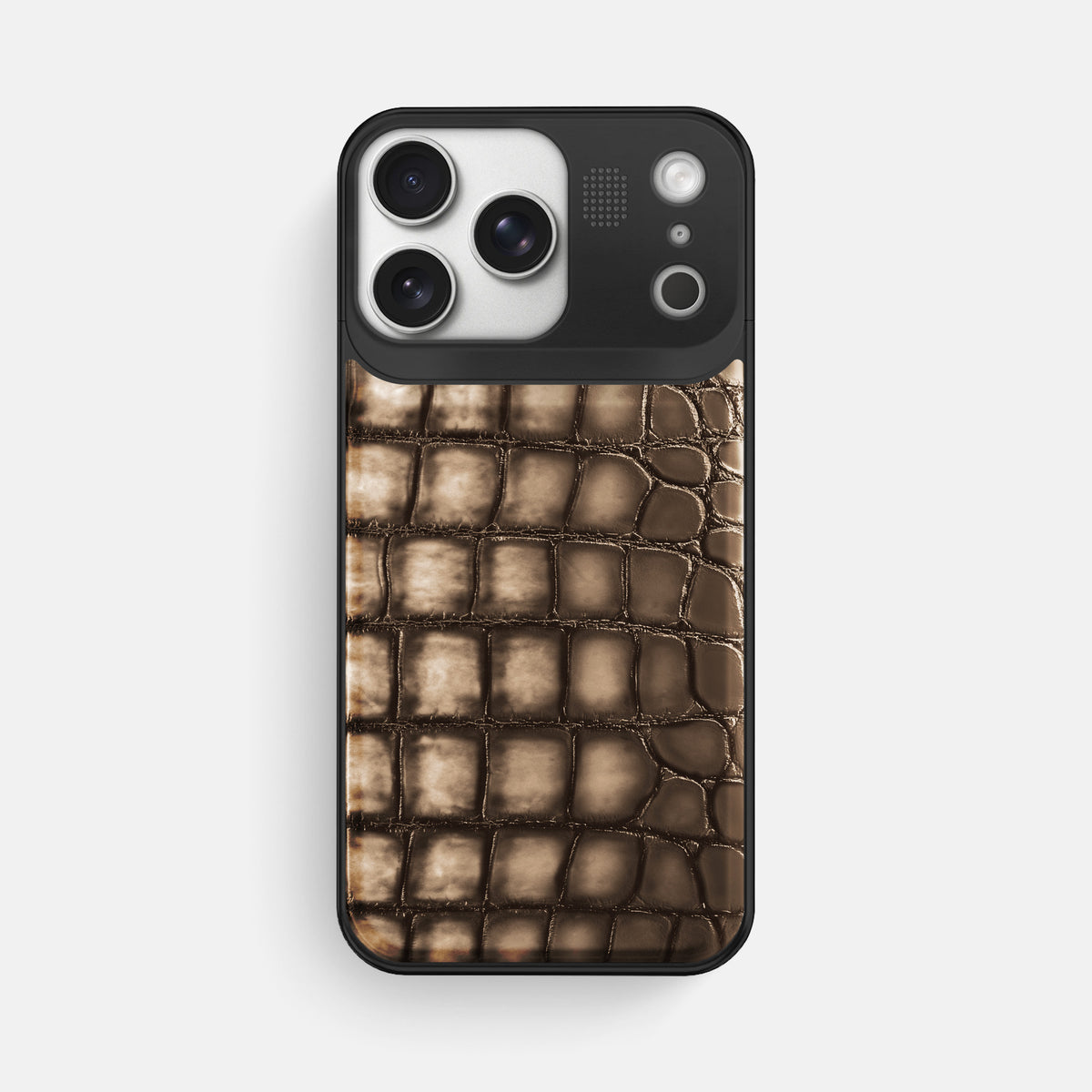 Metal Case For iPhone 17 Pro Max In Patina Alligator -1 | Etoupe-Black