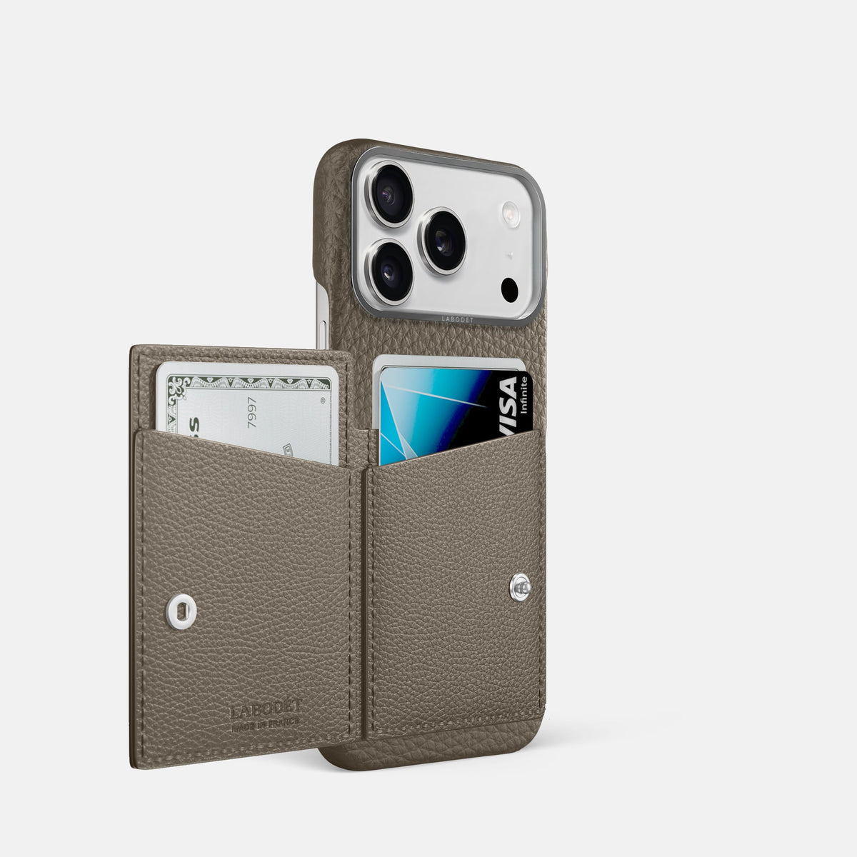 Bi-Fold Case For iPhone 18 Pro In Calf -2 | Taupe-Steel