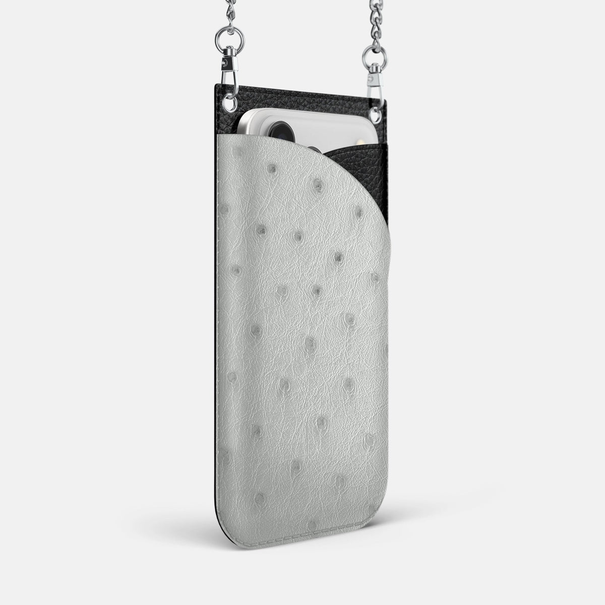 Crossbody Bag For iPhone 18 Pro Max In Ostrich -2 | White-Steel