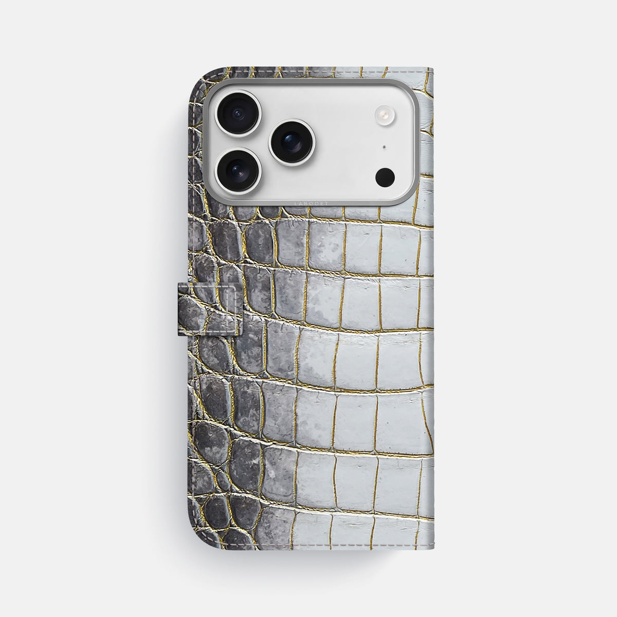 Folio Case with Clasp For iPhone 17 Pro Max In Himalayan Crocodile -3 | Gold-Steel