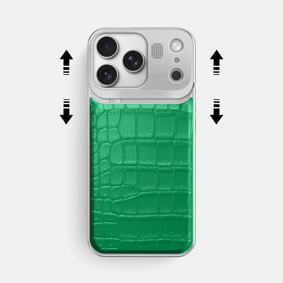 Metal Case For iPhone 17 Pro Max In Porosus Crocodile -2 | Cactus-Green-Steel