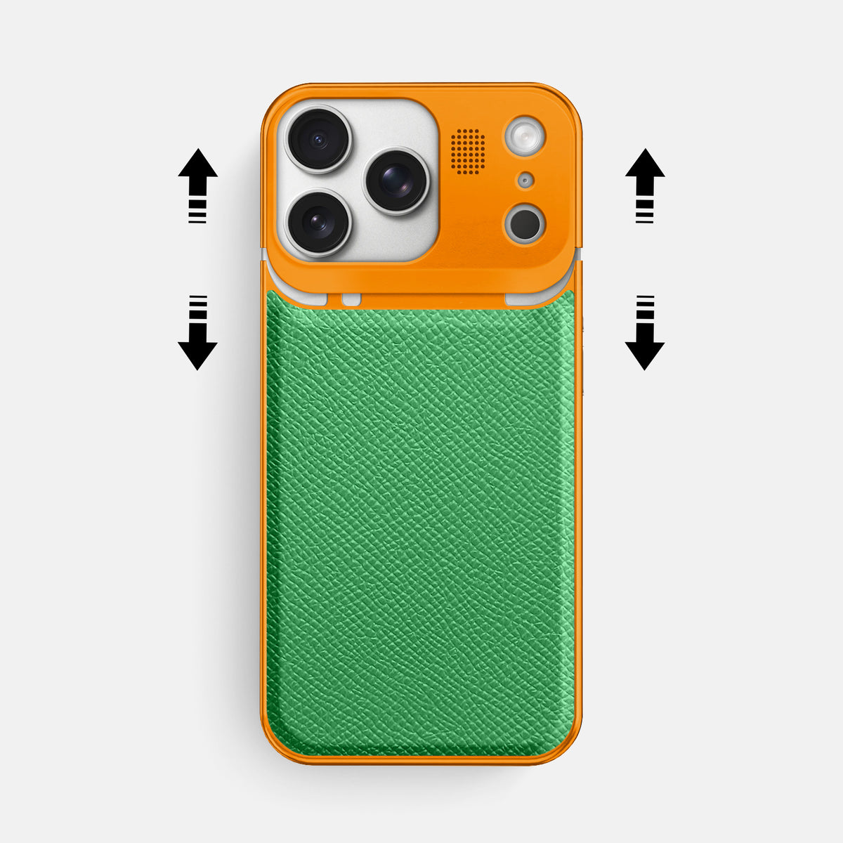 Metal Case For iPhone 17 Pro Max In Epsom-Style Calf -2 | Grass-Green-Orange