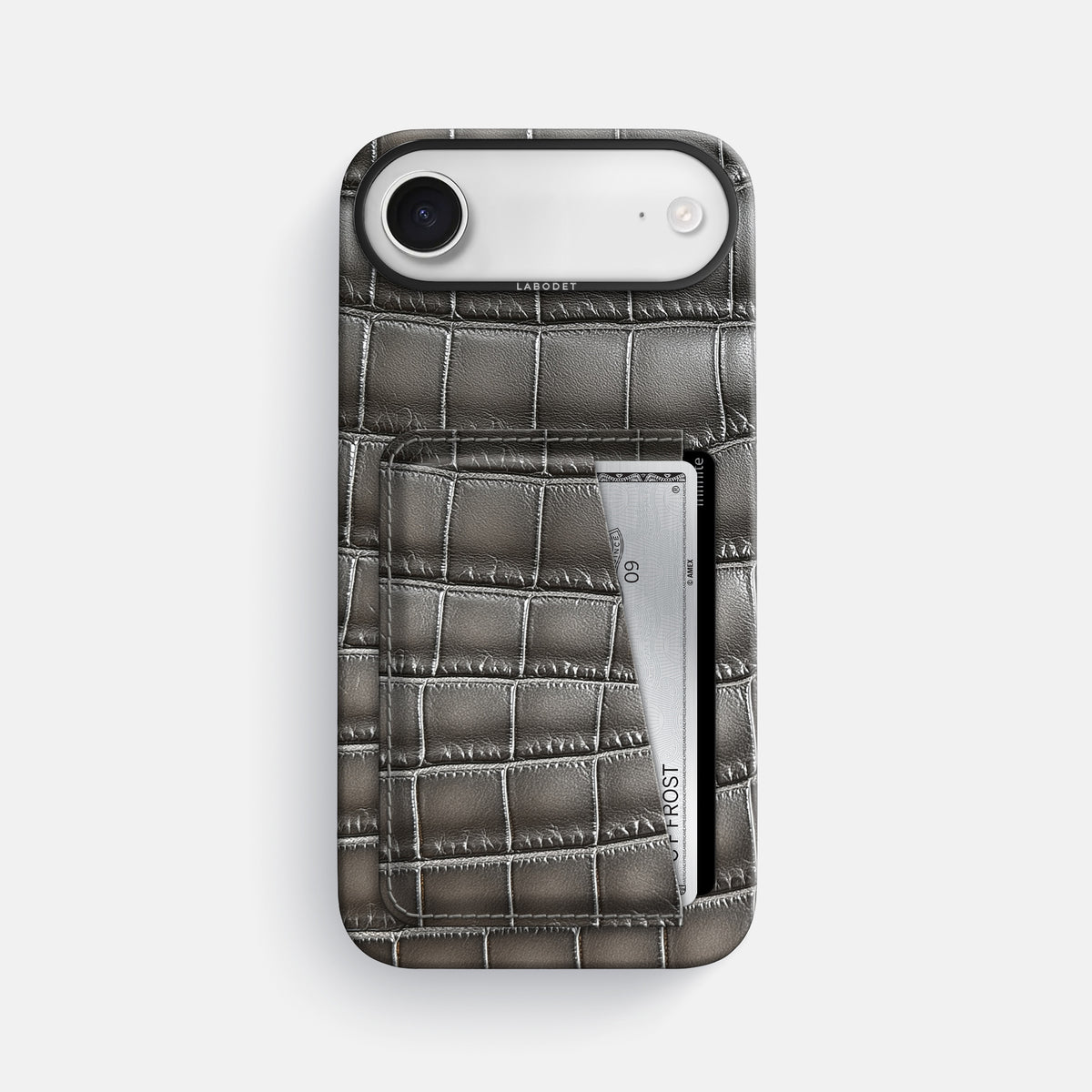Double Card Case For iPhone 17 Air In Patina Alligator -1 | Grey-Black