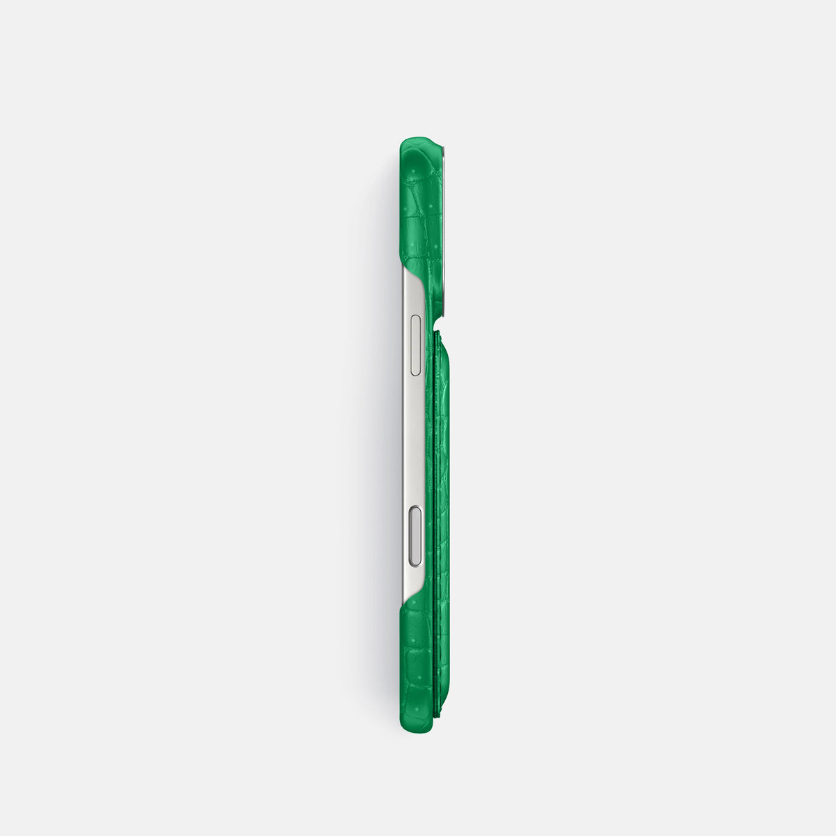 Double Card Case For iPhone 17 Pro In Porosus Crocodile -3 | Cactus-Green-Steel
