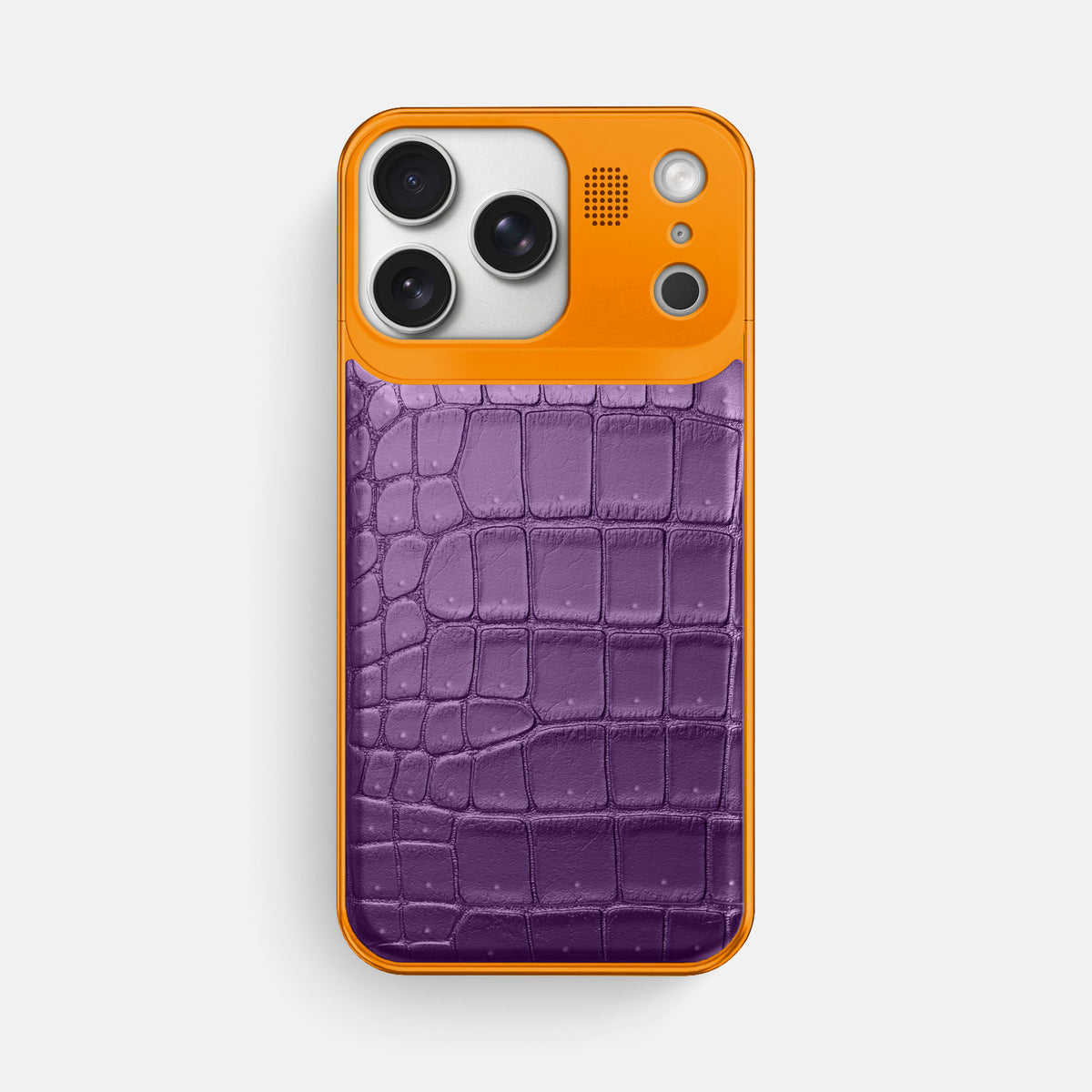 Metal Case For iPhone 17 Pro Max In Porosus Crocodile -1 | Purple-Orange