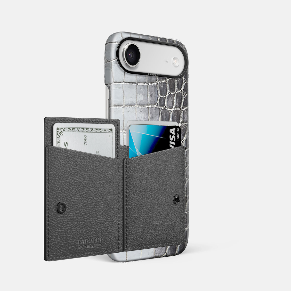 Bi-Fold Case For iPhone 17 Air In Himalayan Crocodile -2 | Silver-Black
