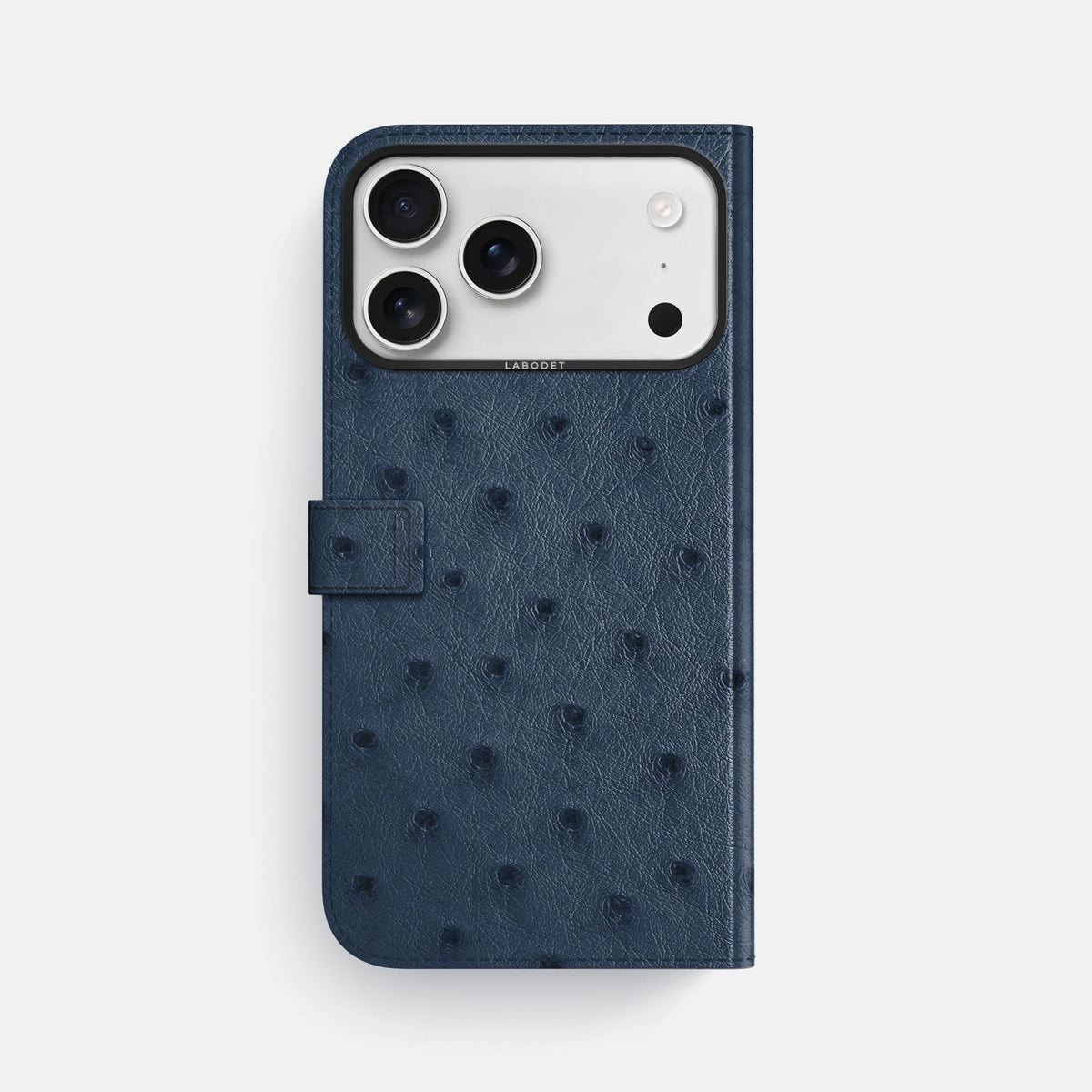 Folio Case with Clasp For iPhone 18 Pro Max In Ostrich -3 | Navy-Blue-Black