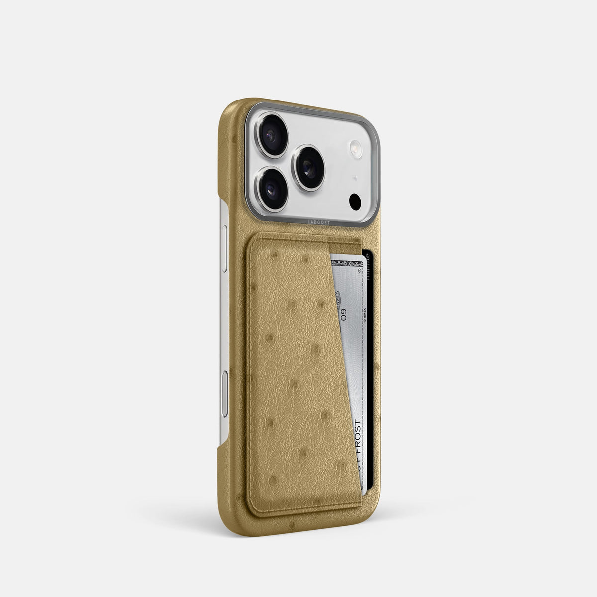 Double Card Case For iPhone 18 Pro In Ostrich -2 | Desert-Sand-Steel