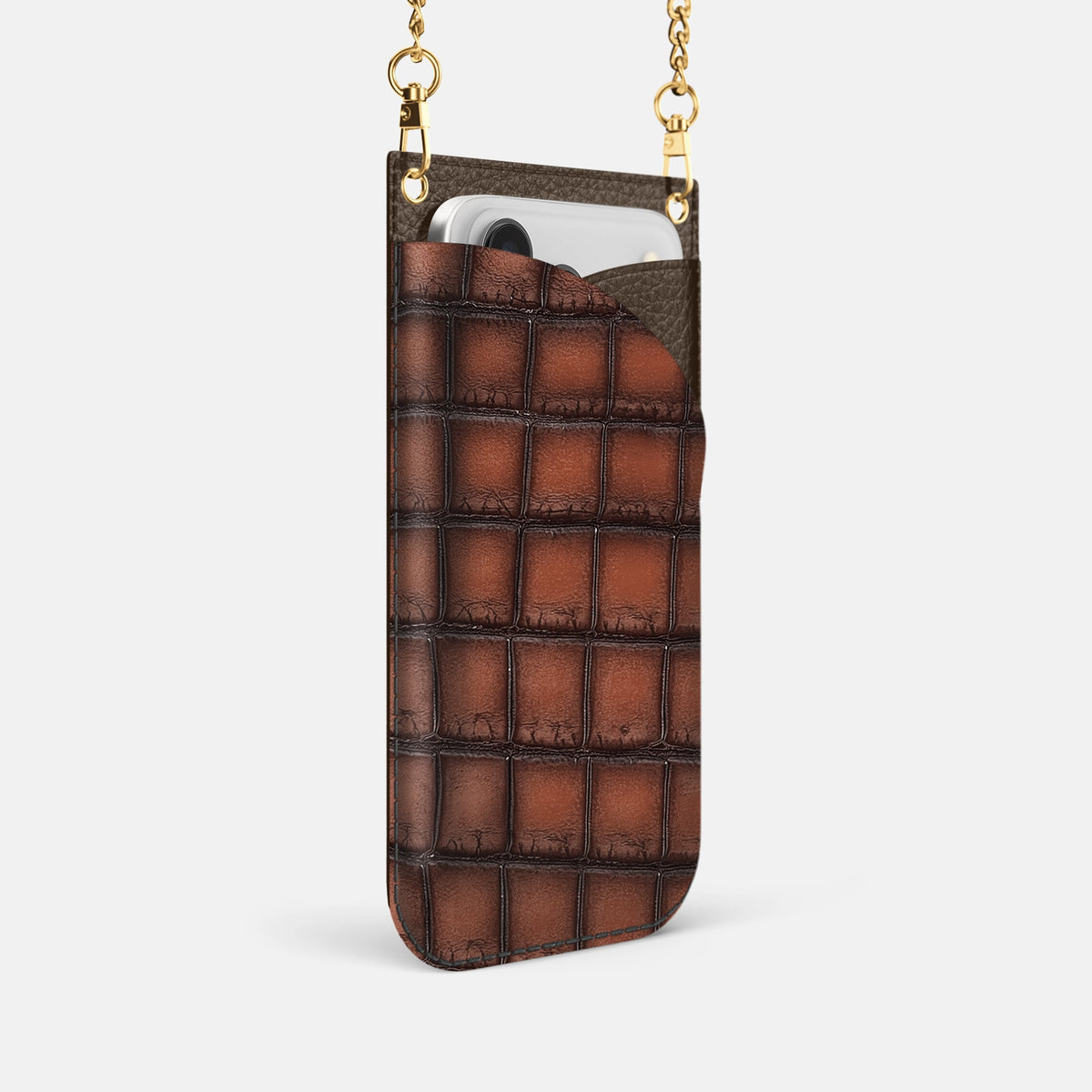 Crossbody Bag For iPhone 18 Pro In Patina Alligator -2 | Baobab-Gold