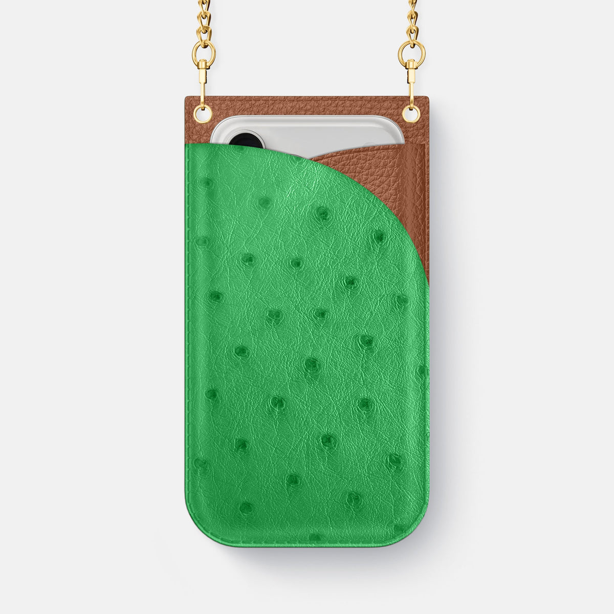 Crossbody Bag For iPhone 18 Pro Max In Ostrich -1 | Kentucky-Green-Gold