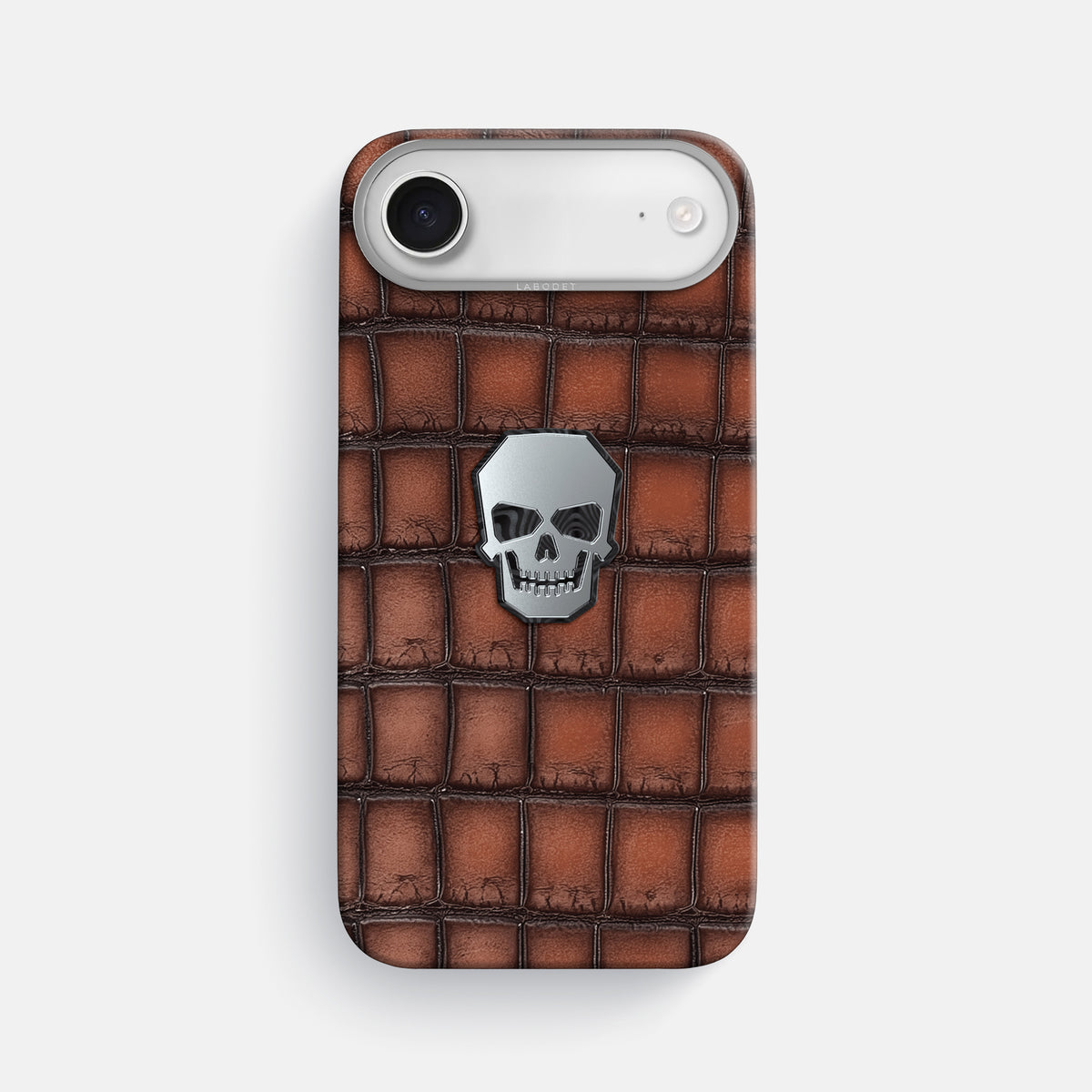 Classic Case With Titanium Skull For iPhone 17 Air In Patina Alligator -1 | Baobab-Steel
