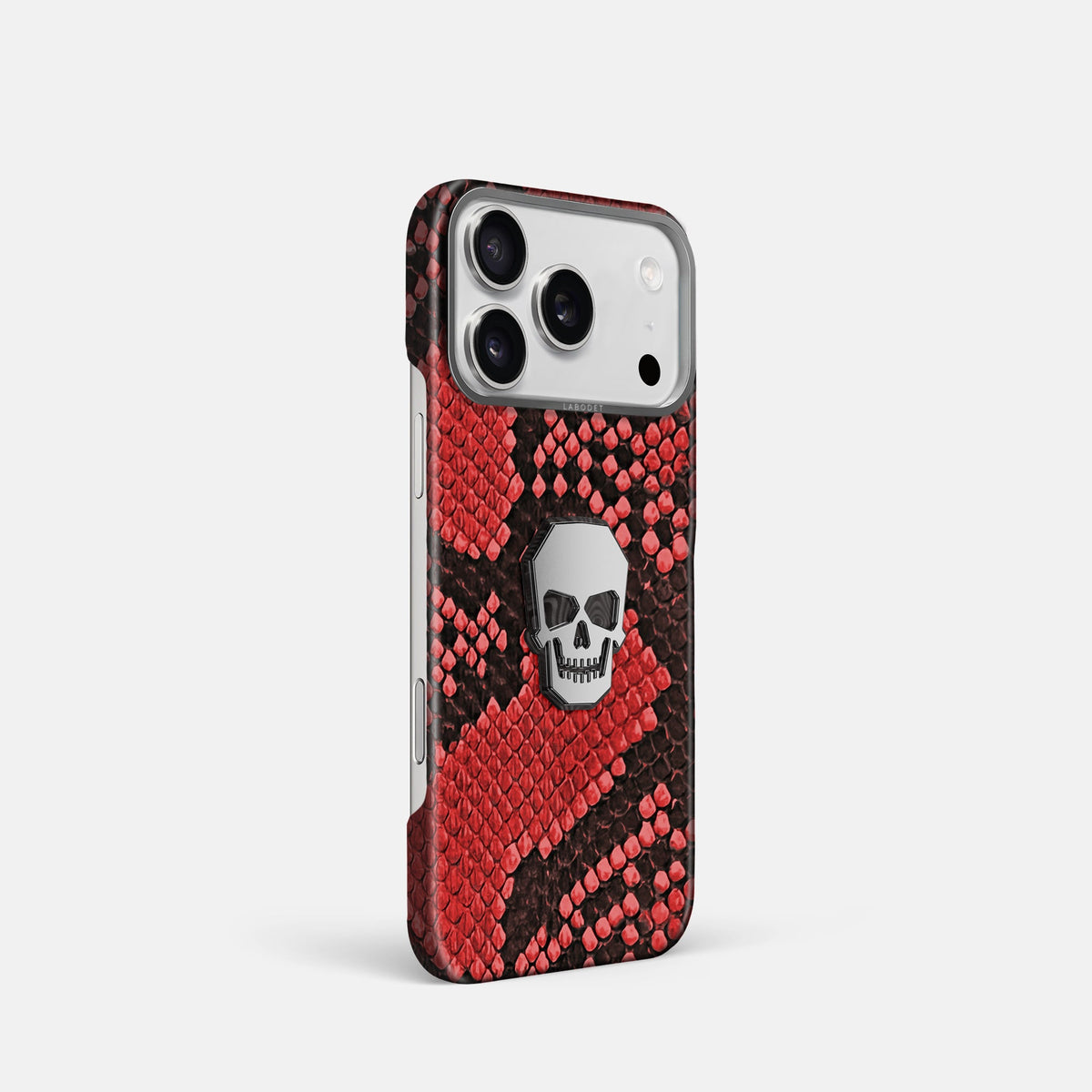Classic Case With Titanium Skull For iPhone 18 Pro In Deluxe Python -2 | Red-Steel
