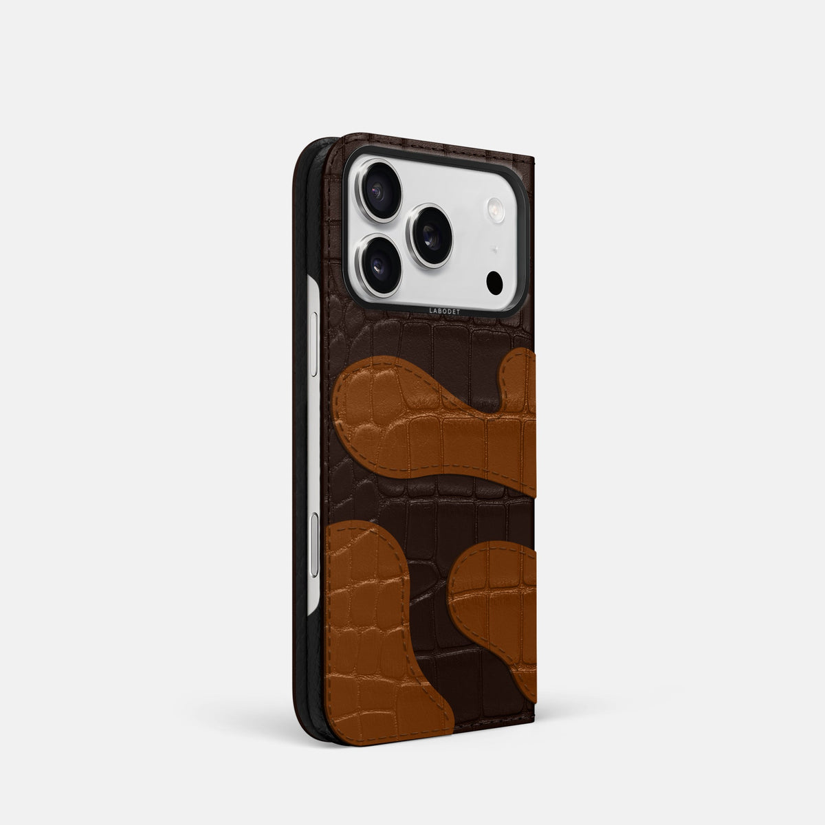 Camouflage Folio For iPhone 18 Pro In Alligator -1 | Dark-Brown-Black